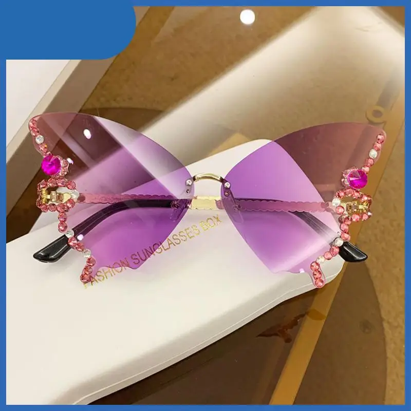 

Солнцезащитные очки-бабочки Uv400 без оправы, инкрустированные бриллиантами