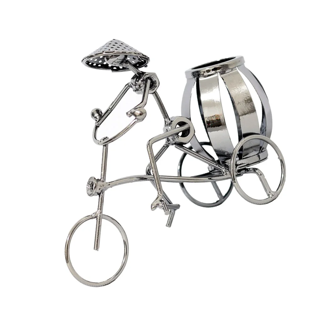 

1pc Tricycle Man Figurine Creative Metal Iron Art Pen Holder Desk Container Desk Organizer