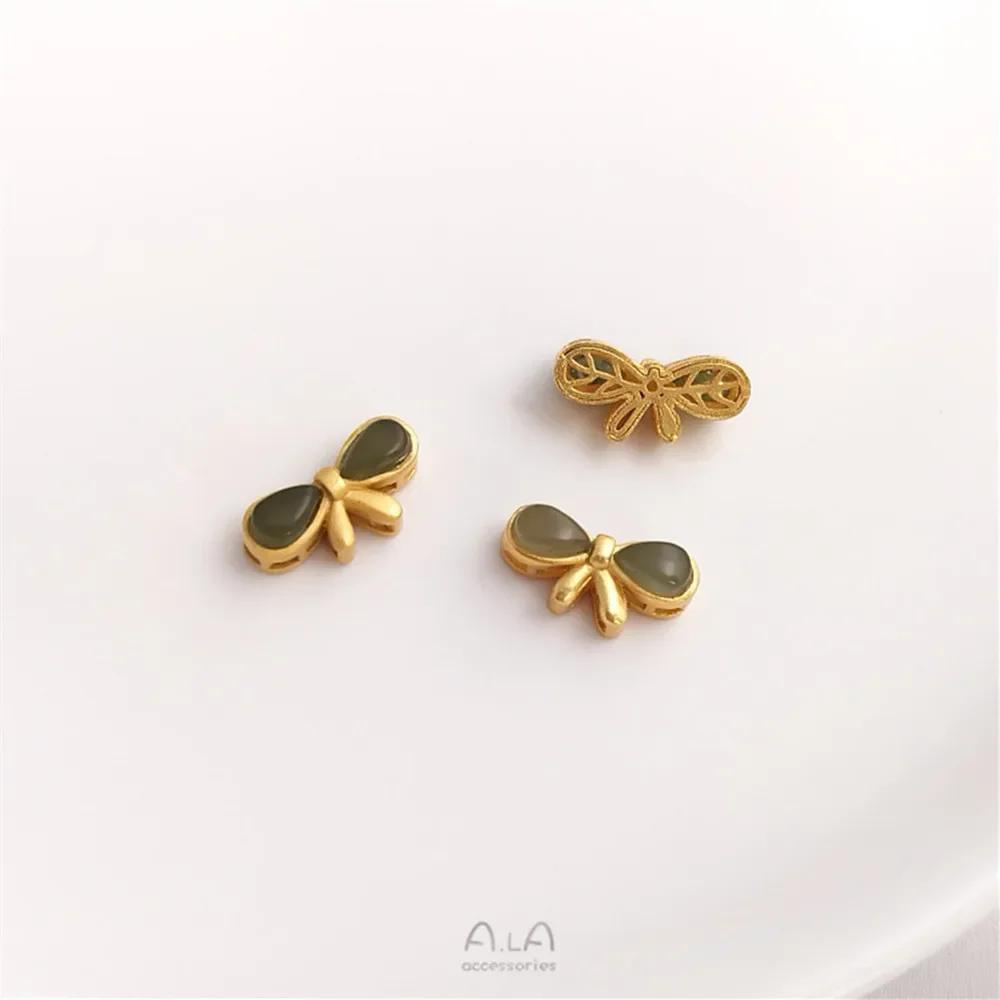 Посеребренная 925 песочное золото прозрачный аква Хотан нефритовый бант клевер