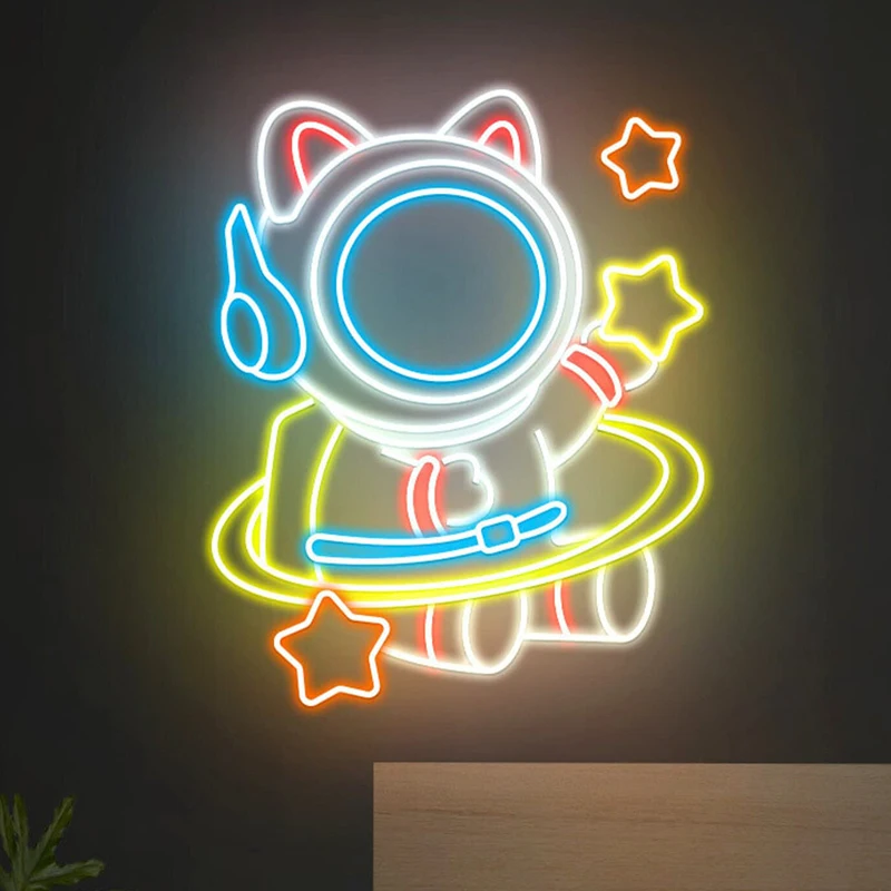 

Неоновая вывеска в виде кошки, астронавта, космонавта, неоновая фотография, Настенный декор для спальни, игровой комнаты, неоновые кавайные украшения для детской комнаты, светодиодные светильники