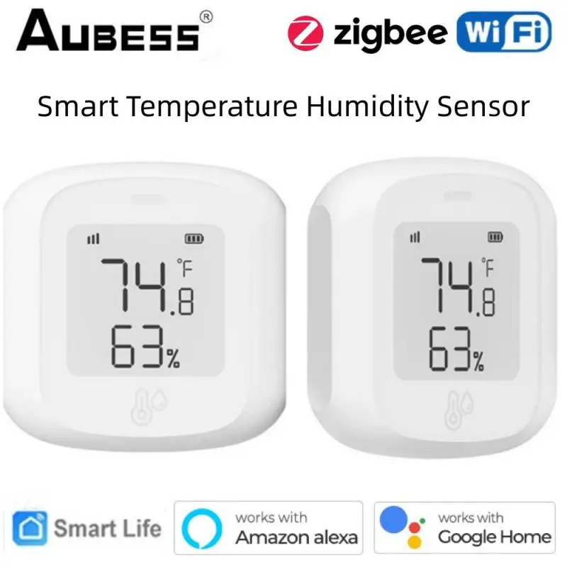 

Умный датчик температуры и влажности Tuya Wi-Fi Zigbee, сенсор с датчиком в режиме реального времени для умного дома, Vias, Alexa, Google Home