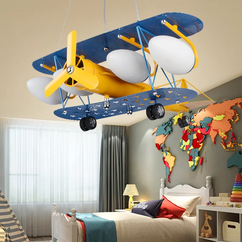 

Simple Modern Boy's Room Chandeliers Bedroom Study Creative Cartoon Hanging Lamp Eye Protection LED Airplane Children's Lamps