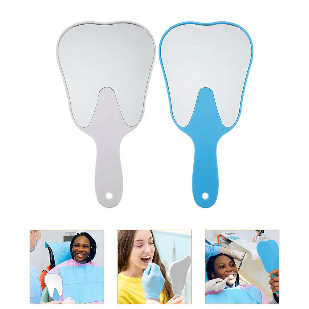 

2 Pcs Tooth Shaped Mirror Dental Mouth Mirrors Handhold Held Clinics Dentist Makeup Pvc Tools Pocket