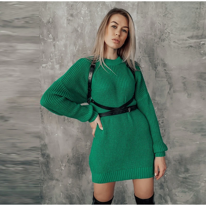 

Свитер женский однотонный с круглым вырезом, на осень/зиму