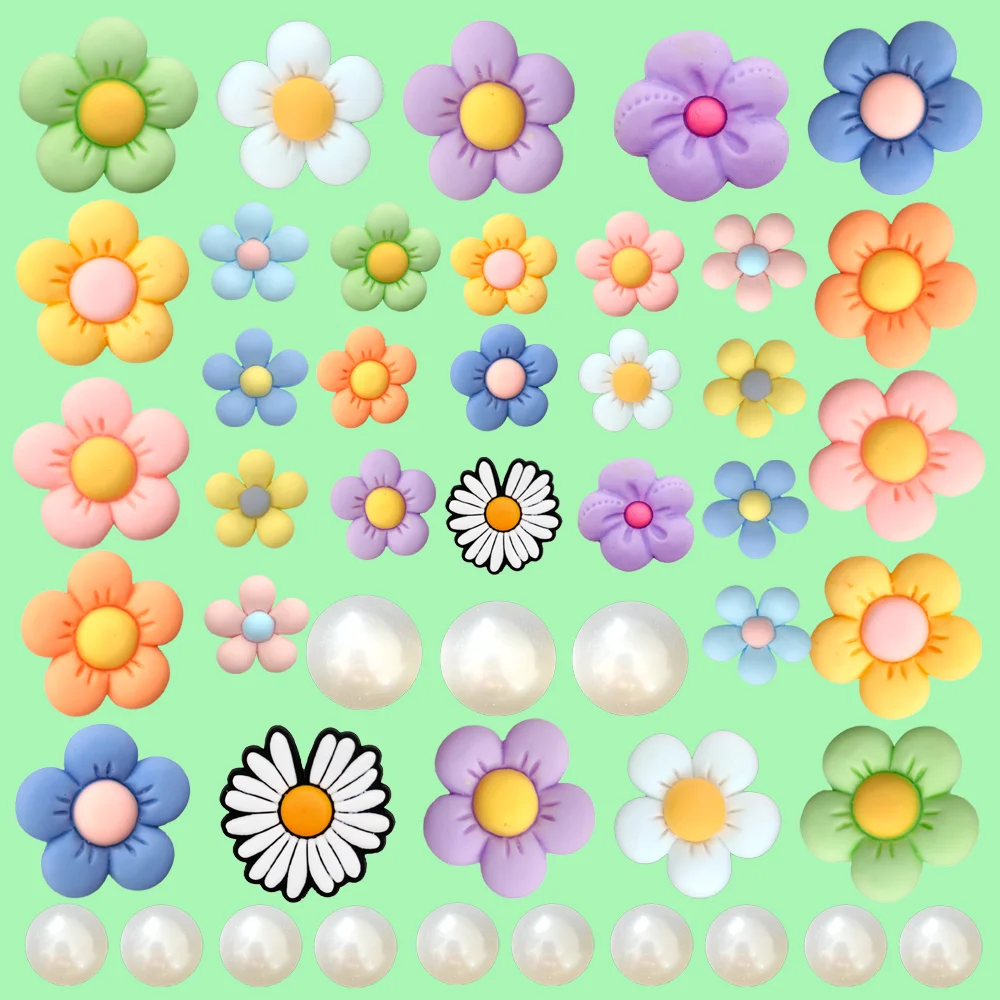 

1-14Pcs 5 Petal Flowers Sandals Shoe Charms Accessories Pearl Shoe Decorations Bracelet Pins Croc Charms JIBZ Girls Women Gifts