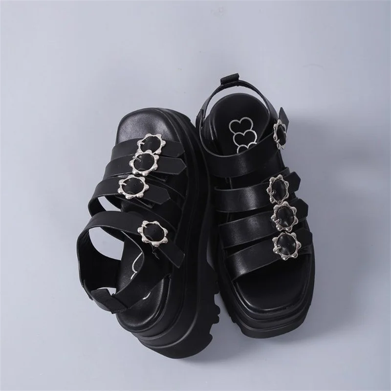 2023 Women's Platform Sandals Summer New Metal Decoration Chunky Black Women Sandals Ladies Casual Roman Sandalias Women Shoes