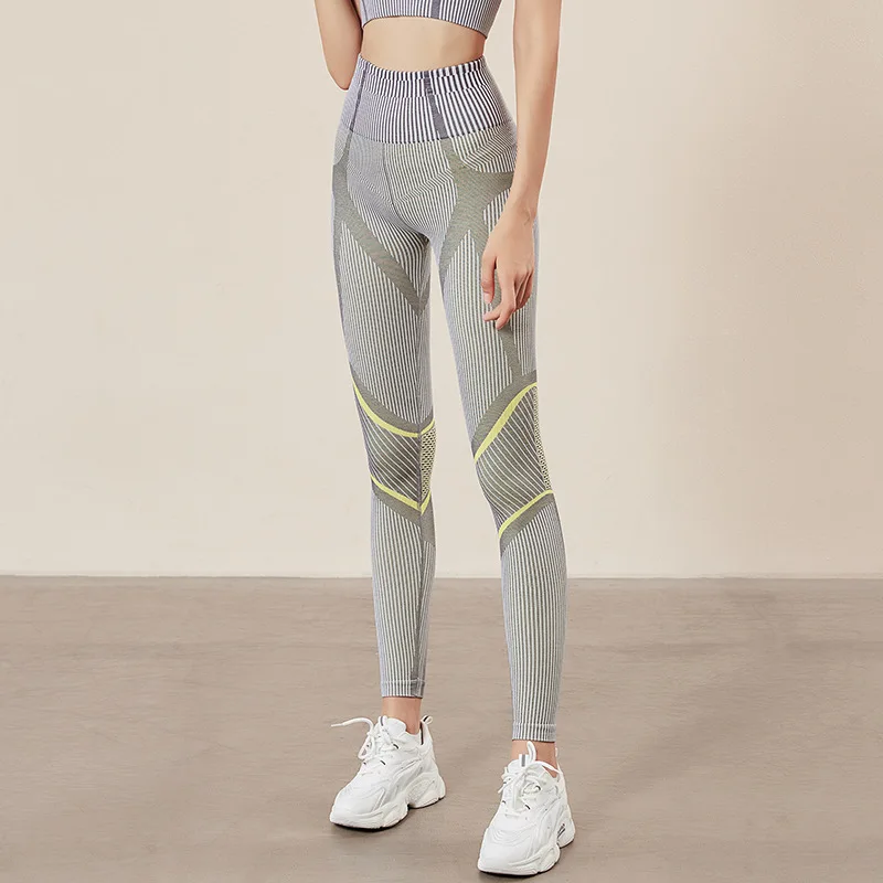 New Striped Thin Leggings High Waist Peach Hip Slim Fit Yoga Seamless Leggings Women's Camouflage Running Fitness Sports Pants