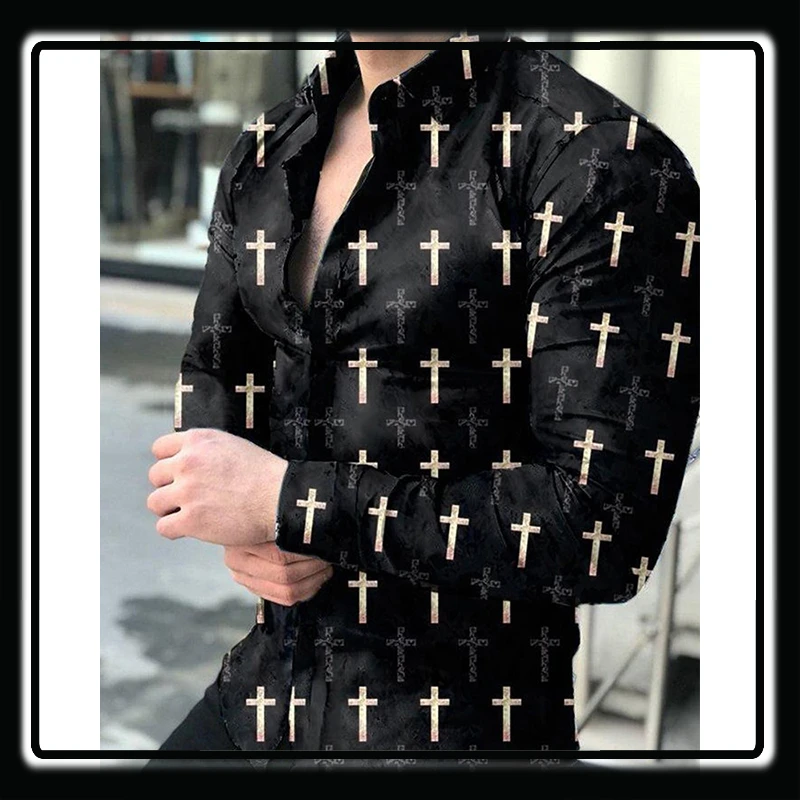 Social Luxury Men Shirts Turn-down Collar Buttoned Shirt Long Sleeve Tops Mens Clothes Slim Fit Party Cardigan Print Rose Casual