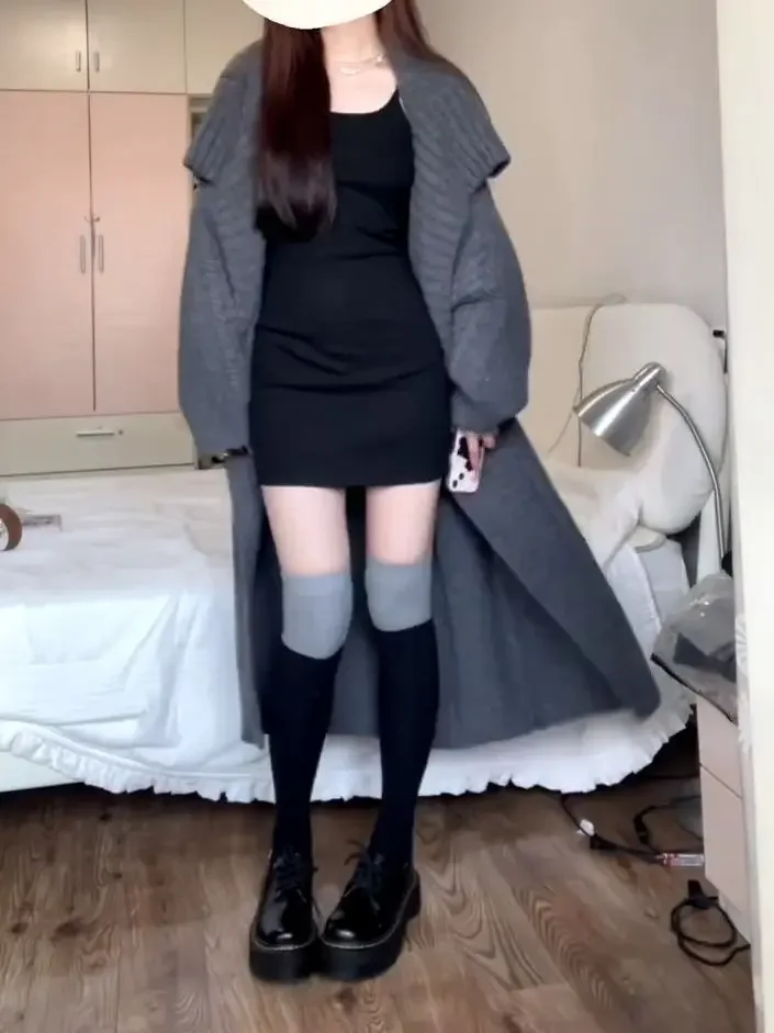 4-цветный осенне-зимний толстый теплый кардиган с большим отложным воротником