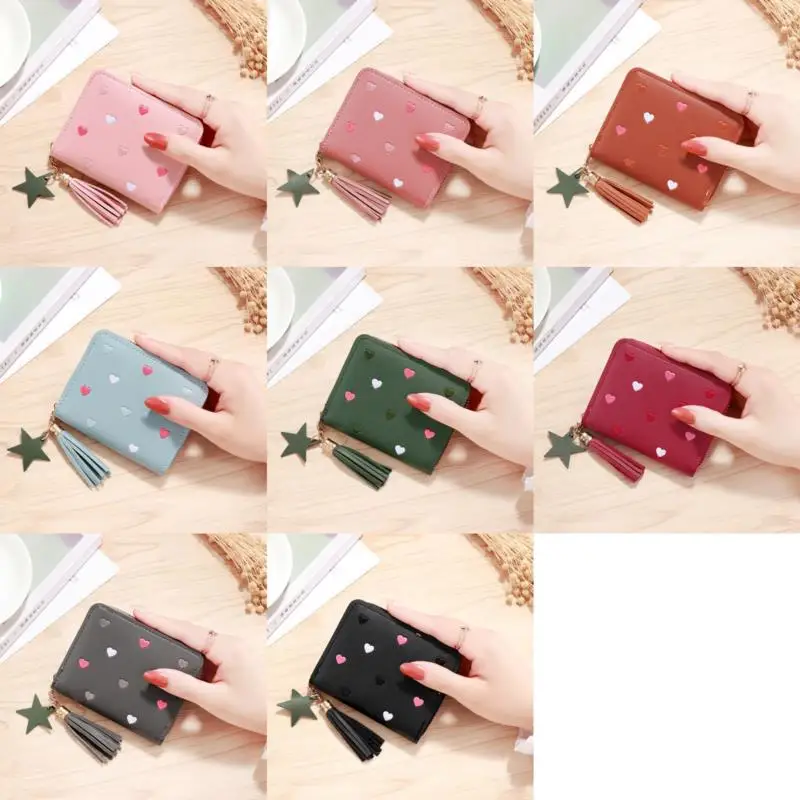 

1PCS Cute Girl Short Zipper Lovely Pu Leather Coin Purse Women Small Wallet Ladies Mini Tassel Wallet Female Hand Wallet Purse