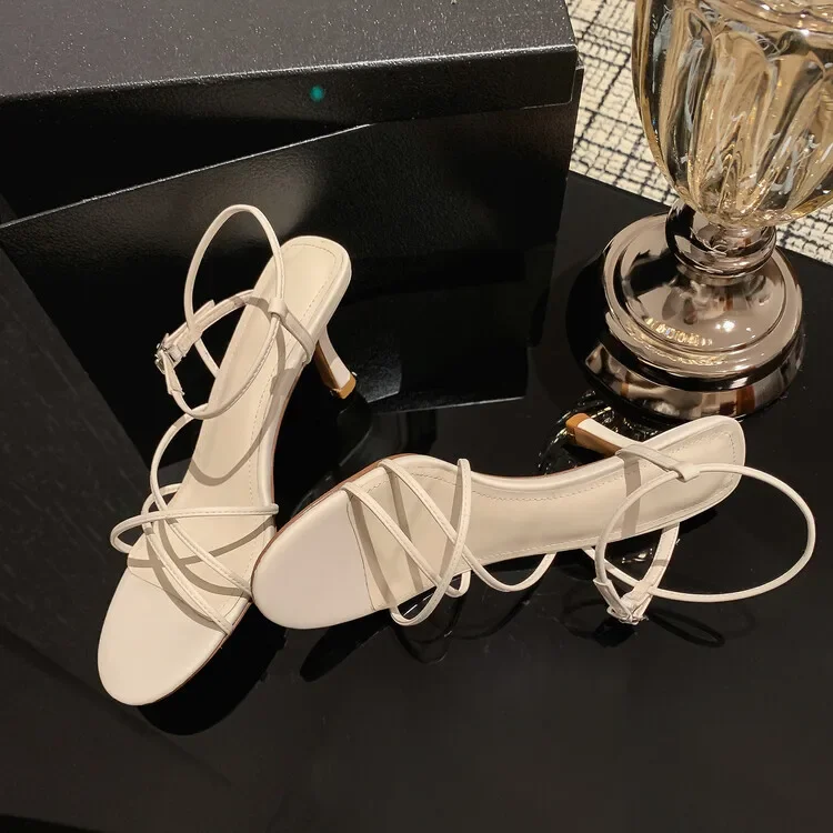 Сандалии женские кожаные с открытым носком босоножки перекрестными лямками