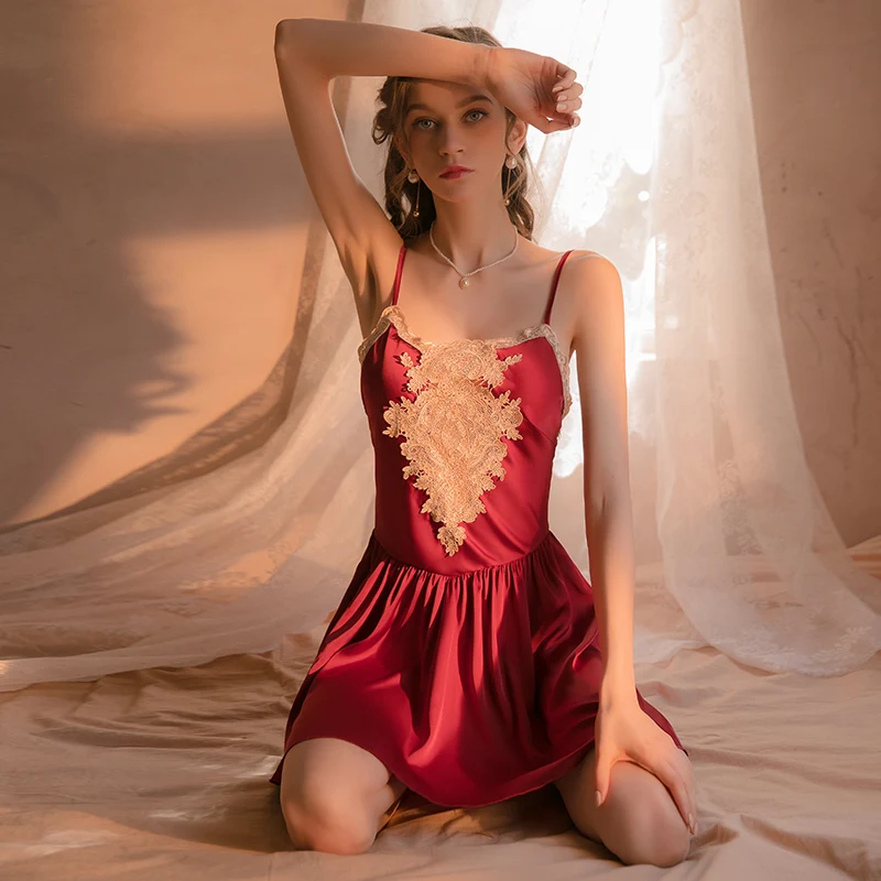 Sexy Mousse Sexy Women Nightgown Lace Embroidered Pajamas Slim Private Room Suspenders Nightdress Women's Home Wear Suit 2023