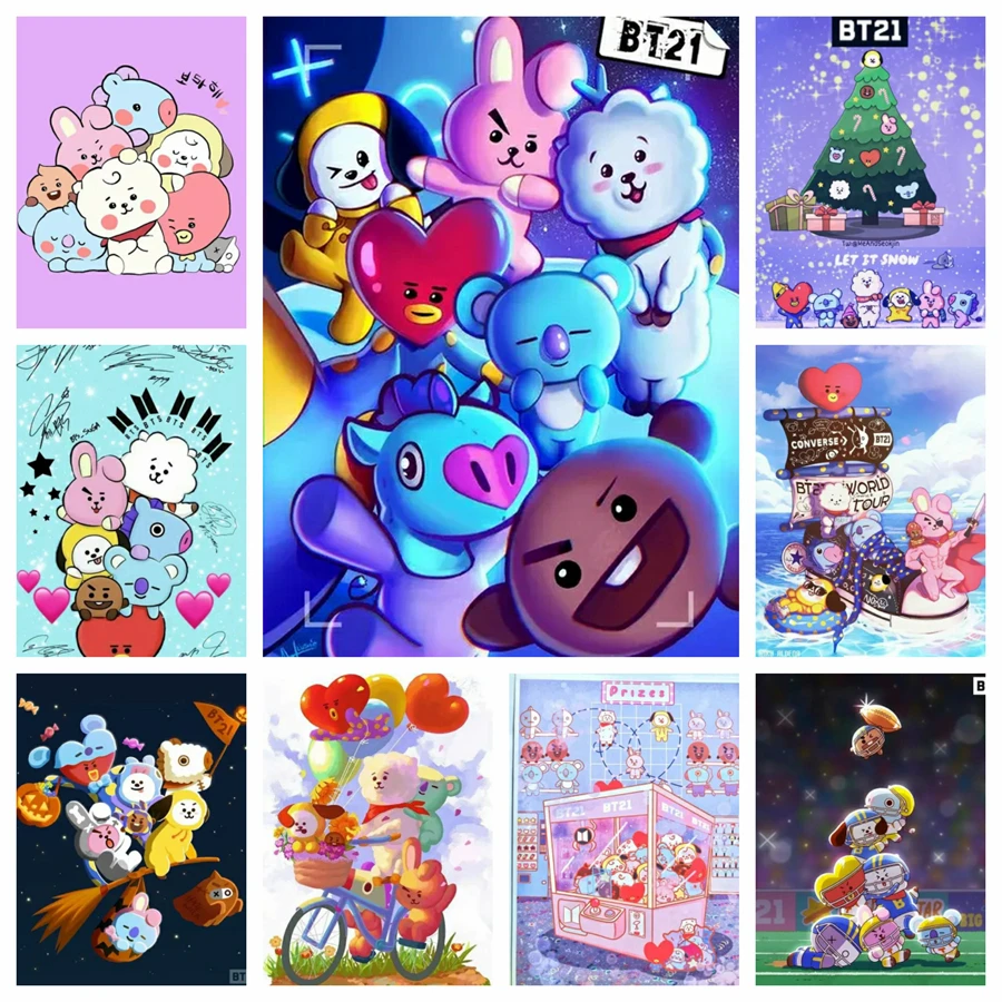 Алмазная картина Kpop Boys Group BT21ed Kawaii Аниме Стиль Акриловый материал Круглая форма