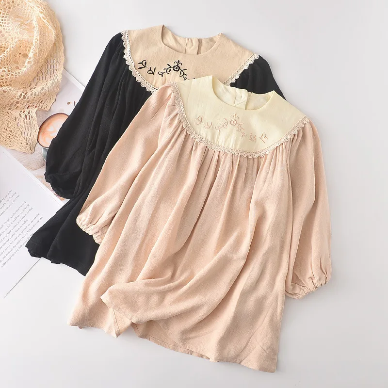 

Girls' Lace Lapel Embroidered Long Sleeve Princess Dress Toddler Fall Clothes Toddler Christmas Outfits Kids Dresses for Girls