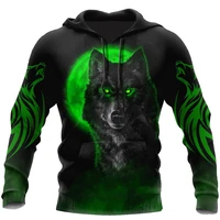 new cute green moon wolf pattern 3d full print mens hoodie fashion autumn unisex sweatshirt zip sweatshirt casual streetwear