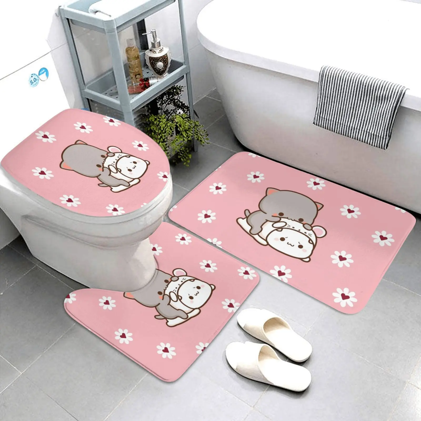 

Peach And Goma Cuddling Mochi Bath Door Floor Foot Mat Non-slip Rug Carpet Decor Entrance Living Room Home Kitchen Water Proof
