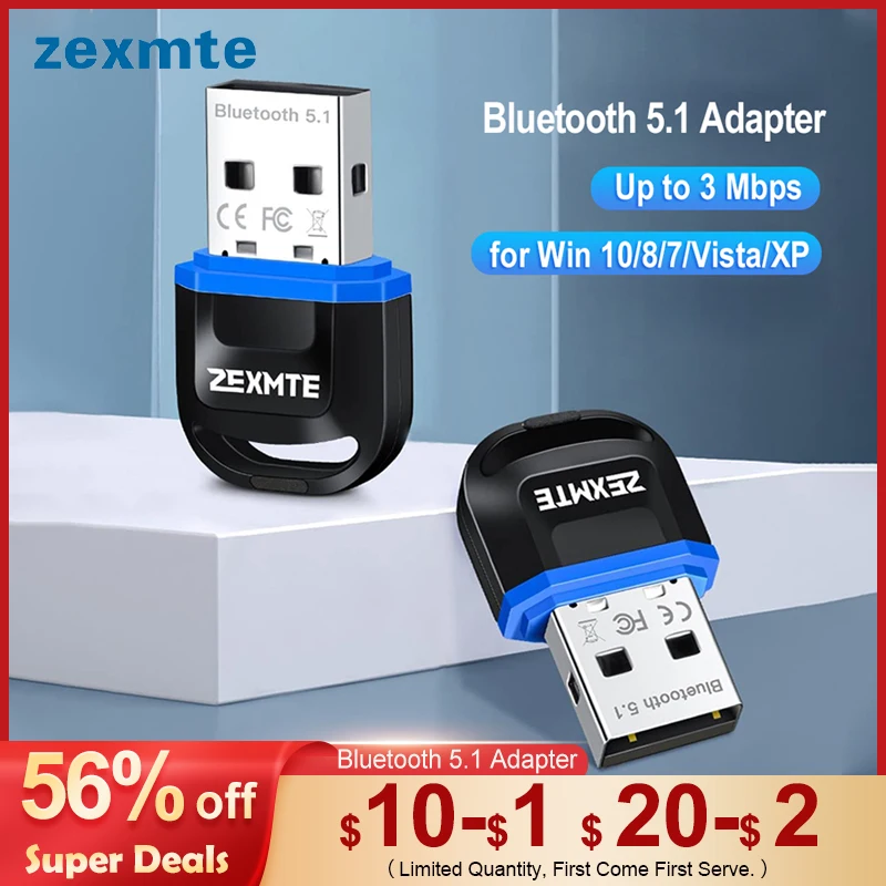 

Адаптер Zexmte Bluetooth 5,1 USB Bluetooth 5,0 передатчик динамики клавиатура мышь принтер приемник для ПК Win 7/8/10/11