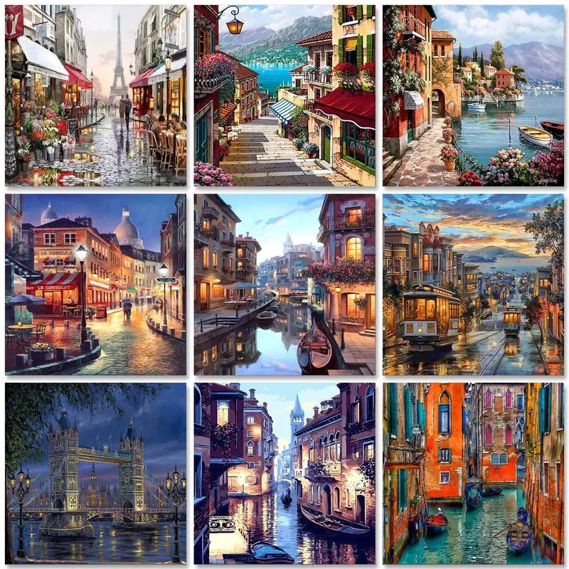 

GATYZTORY City Lanscape Paint By Numbers Kits Scenery DIY 60x75cm Oil Painting By Numbers On Canvas Frameless Acrylic Draw Numbe