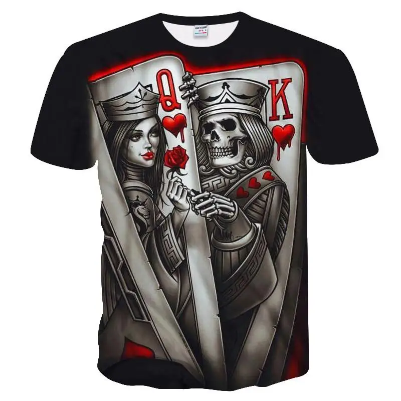 

Summer New Casual T Shirts For Men Skull Poker Funny 3D Printed Short Sleeve Tee Homme Black Design Breathable Fashion Male Tops