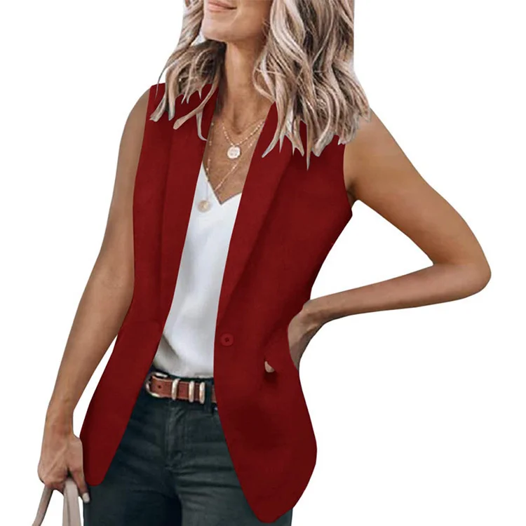 

2023Casual jacket summer new style sleeveless suit coat solid color suit collar loose cardigan women's wear