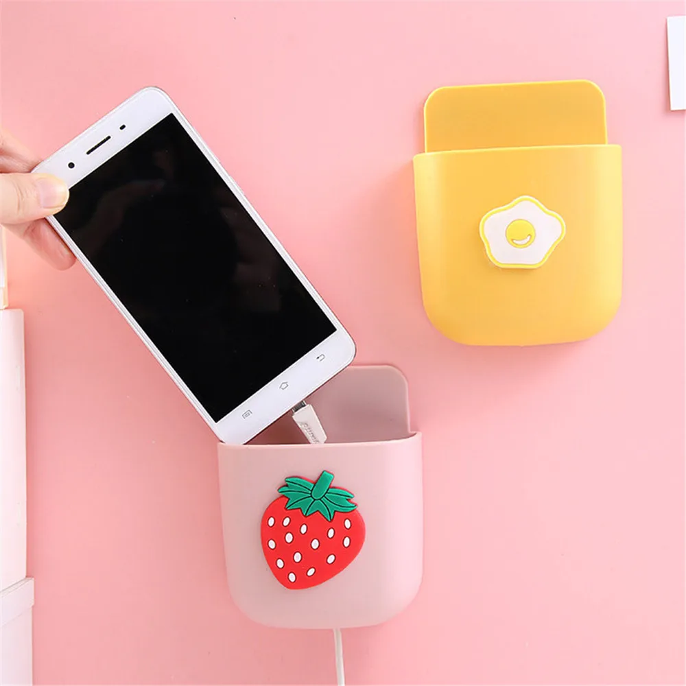 cartoon wall storage box punch free phone charging box pen holder desktop organizer kawaii stationery holder office suppliers free global shipping