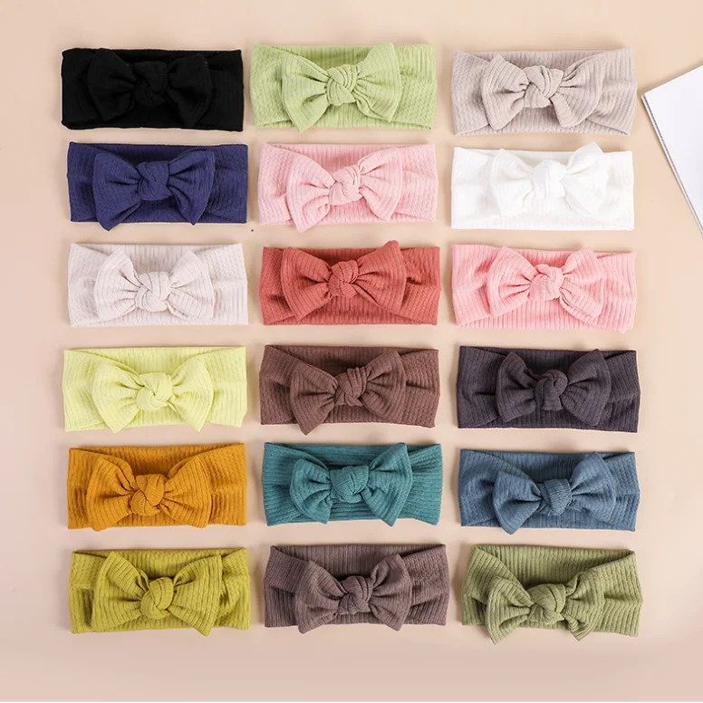 

New Knitted Elastic Baby Hairband Cute Children Bow Headwear Solid Color Comfortable Wide-brimmed seamless girl hair accessories