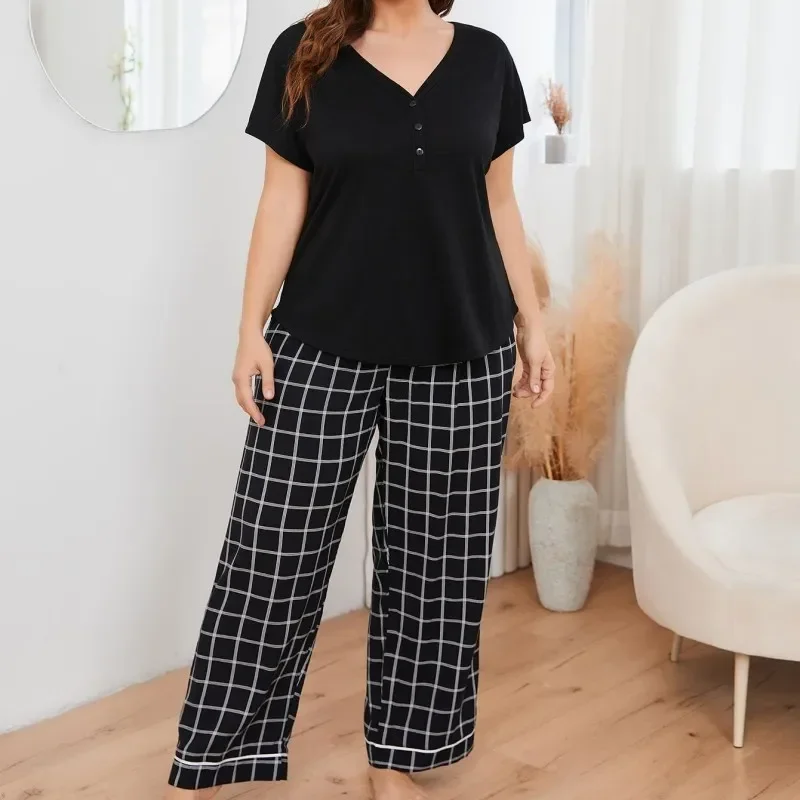 Женские брючные пижамные комплекты больших размеров на весну и лето топы с