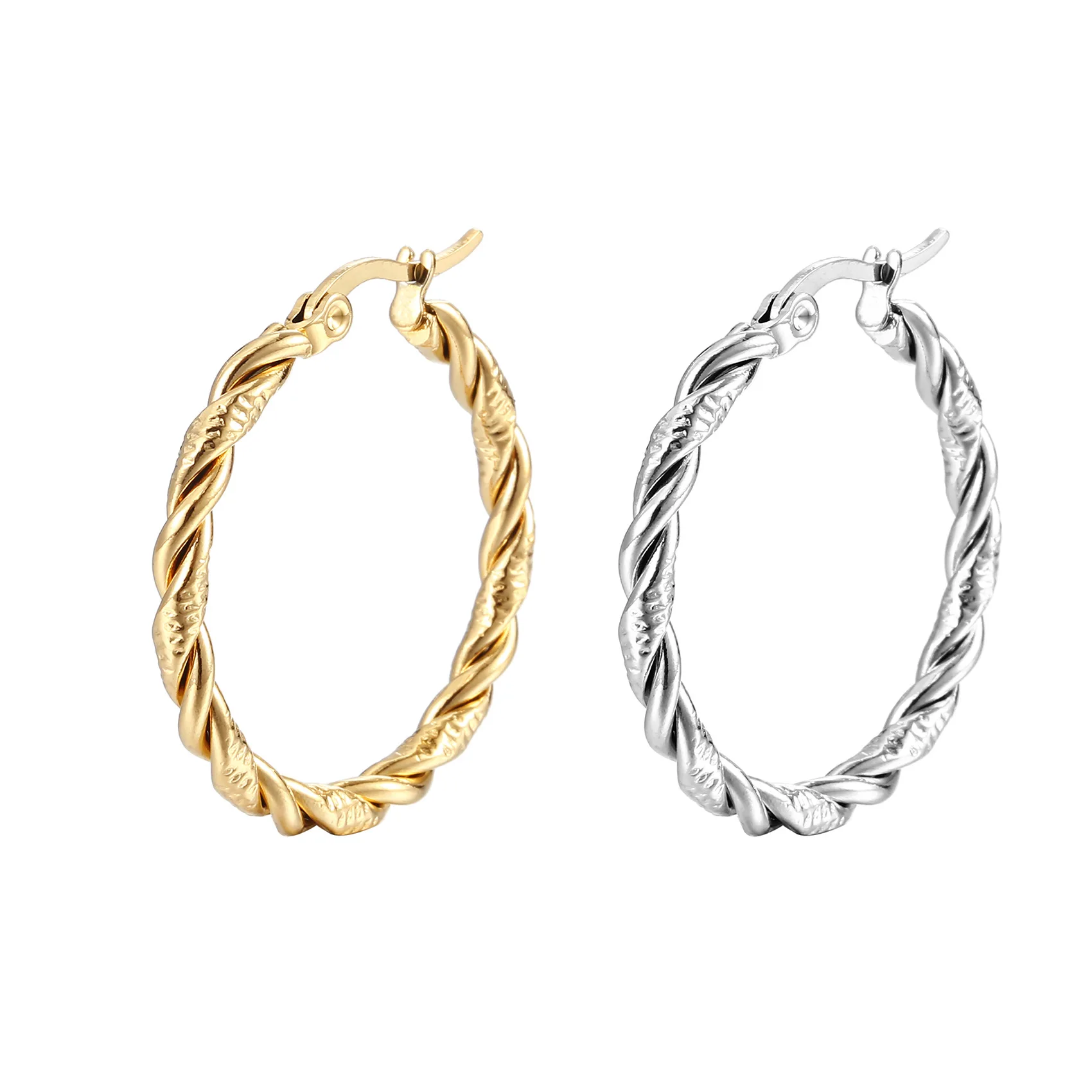 

Fashion Stainless Steel Round Earrings Personality Trend Women's Titanium Steel Twisted Line Earrings Jewelry