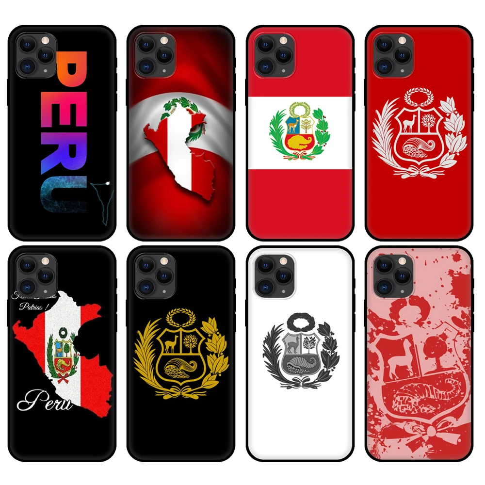 

Черный чехол из ТПУ для iphone 5 5s se 2020 6 6s 7 8 plus x 10 XR XS 11 12 mini pro MAX, задняя крышка с Перу и флагом