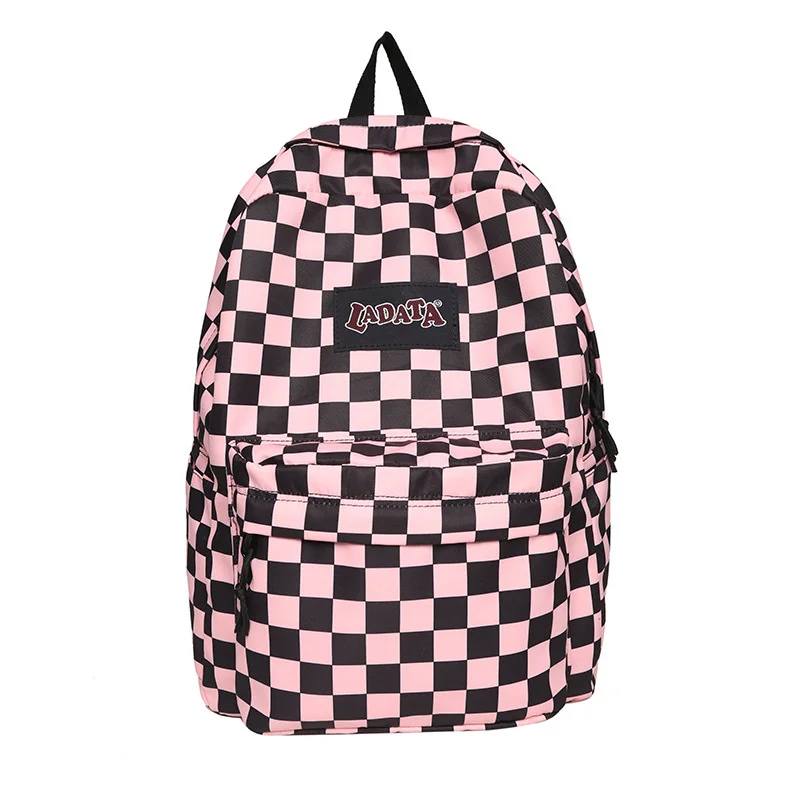 

TRAVEASY New Woman Backpacks Fashion Checkerboard Nylon School Bags Female Student Casual Book Bags Lady Plaid 2023 Solid Color
