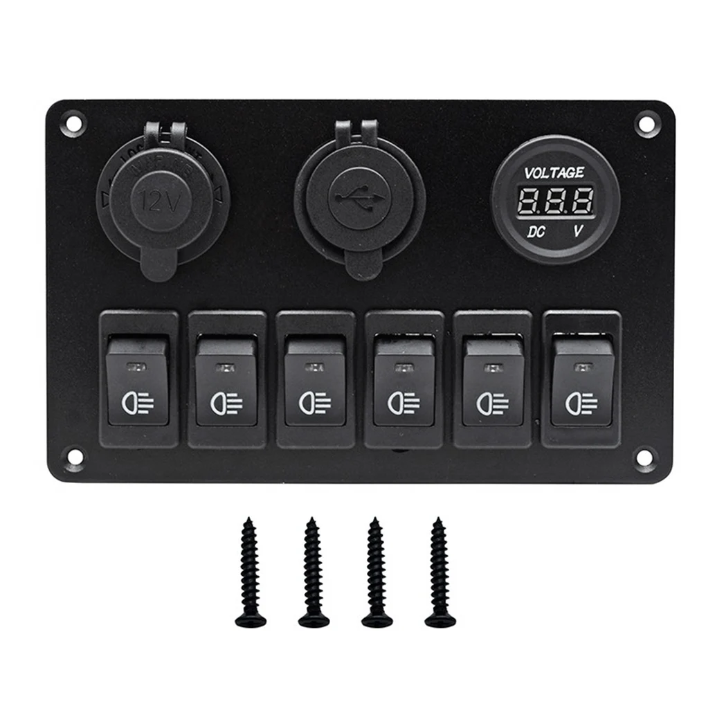 

Digital Voltmeter Dual USB Port 12V Outlet Combination Waterproof for Car Marine Ship LED Toggle Rocker Switch Panel