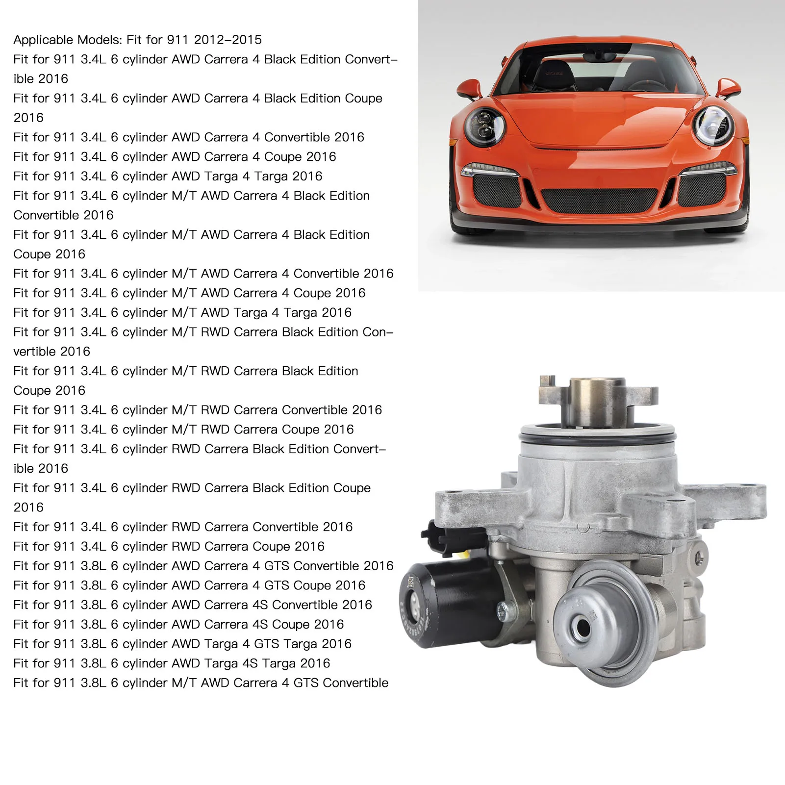 

Для 911 Cayman Boxster, топливный насос высокого давления 9A111031506 9A111031502 9A111031503 9A111031504 9A111031505