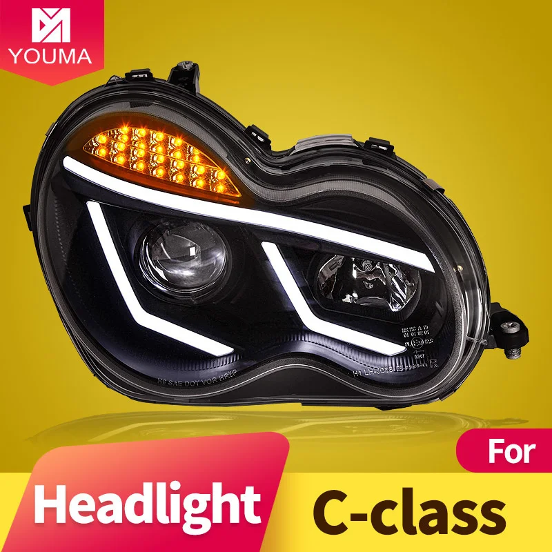 Фара в сборе для Mercedes-Benz C-class W203 2000-2006 LED DRL Светодиодные линзы ближнего света