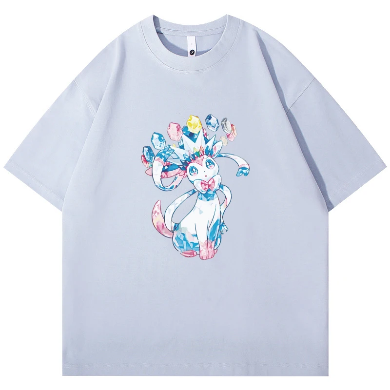 Футболки Pokemon Sylveon в стиле аниме с героями мультфильмов, хлопковые свободные футболки с короткими рукавами для мужчин и женщин, повседневные топы с принтом, подарок (art.: 3920cd36d2242) - 3920cd36d2242