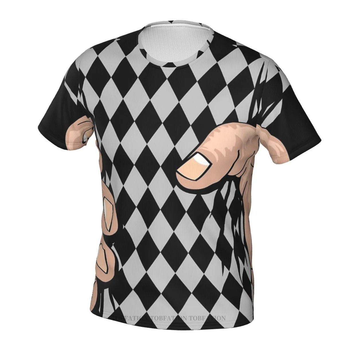 

Big Hand Squeezing Checkered Style Summer T Shirts Polyester Tshirt Quick-drying Short Sleeve 3D Printed Breathable Clothes