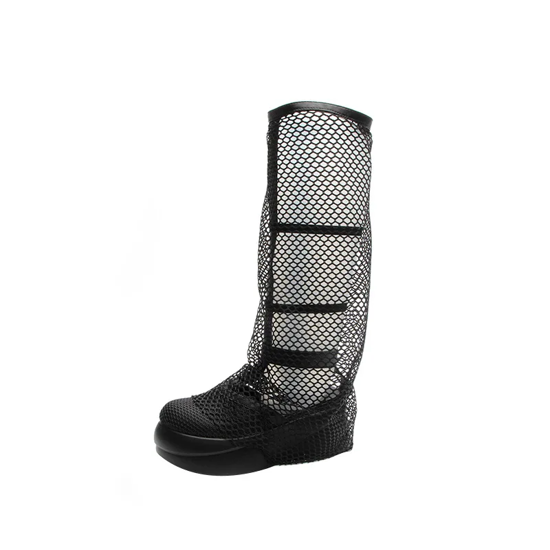 Summer New Women High Boots Platform Shoes Mesh Breathable Blast Street Slim Boots Hollow Sandals Fashion Design Shoes 2023