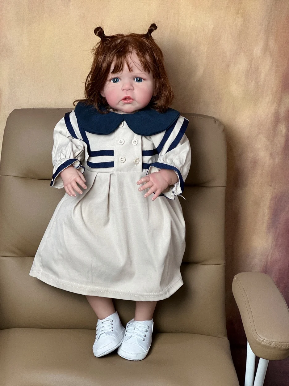 

60 CM Reborn Girl Baby Doll Toy With Blood Vessels 3D Paint Skin Cloth Body Soft Silicone Lifelike Hand Made Fat Big Art Bebe