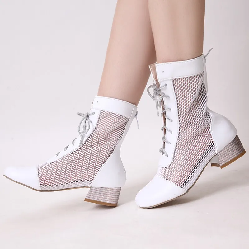 

Cool Boots Women Summer Concise Preppy Style Hollow Hole Mesh Martin Boots Women Block Heels White Silver Ankle Boots Size 34-45