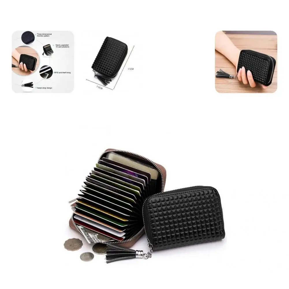 

Faux Leather Popular Plaid Organizer Women Wallet Zipper Money Bag Chain for Work