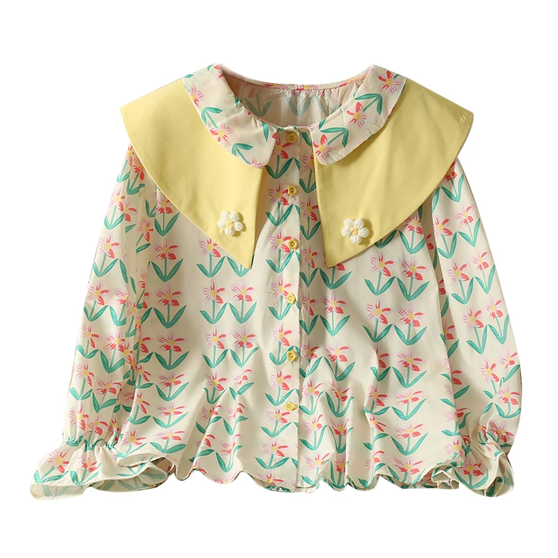

Женская двухслойная Свободная рубашка, милая трехмерная рубашка с длинным рукавом и цветочным принтом, весна