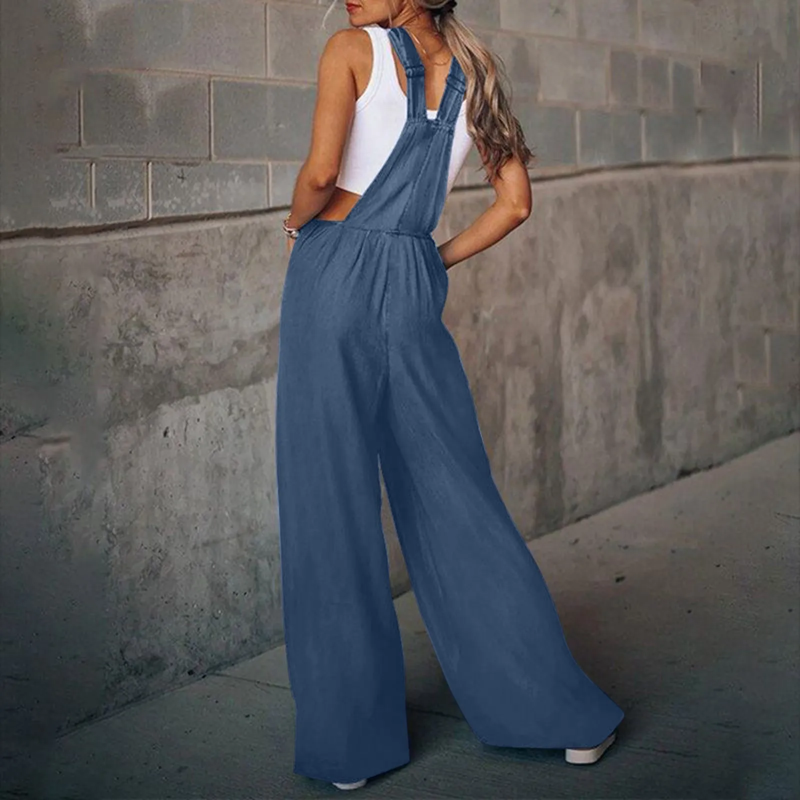 

Женский джинсовый комбинезон с карманами, повседневный винтажный комбинезон из денима без рукавов, с эффектом потертости, на лето