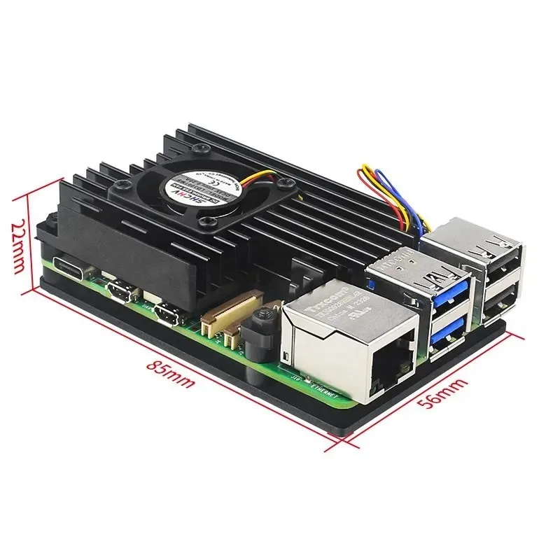 Корпус для Raspberry Pi 5 с пассивным охлаждением из алюминиевого сплава вентилятором