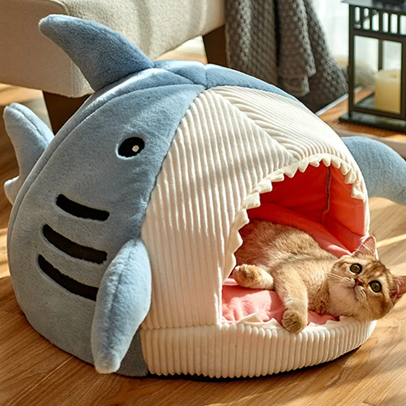 

Shark Cat House Cute Pet Sleeping Bed Warm Soft Cat Nest Kennel Kitten Cave Washable Cat Lounger Cushion Cozy Tent Four Seasons