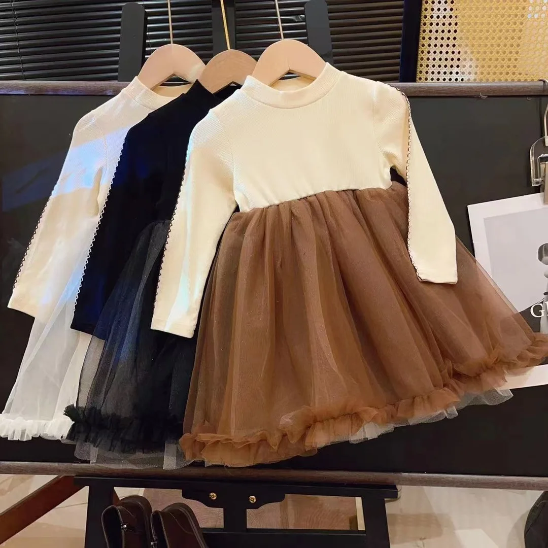 

Girls dress spring and autumn long sleeved 2023 autumn new children princess dress mesh fluffy skirt bottom skirt