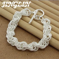 jinglin free shipping silver 925 jewelry link chain bracelets bangles for women charm jewelry