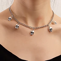 trendy exaggerated hip hop skull pendant necklace female punk silver color metal tassel clavicle chain necklace women jewelry