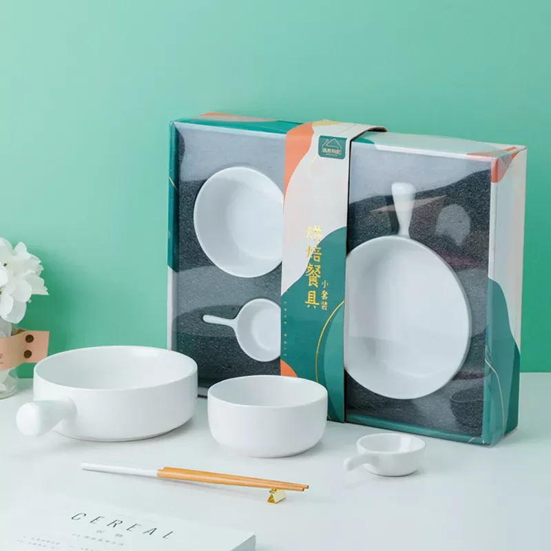 

ins binaural baking tray small baking set for one person tableware gift tableware set baking tray gift box set with souvenir