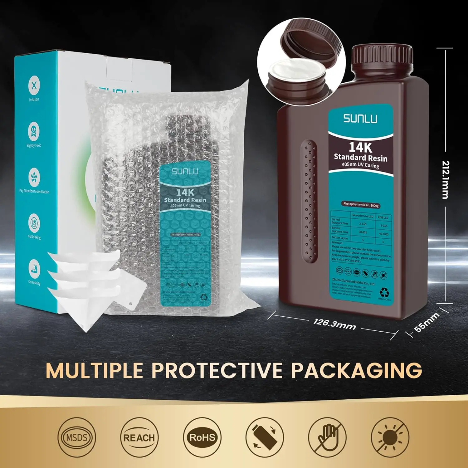 SUNLU 14K Standard/LIKE ABS/Water-Wash Смола 405 нм 1 кг для ЖК-дисплея 3D-принтера Материал быстрого