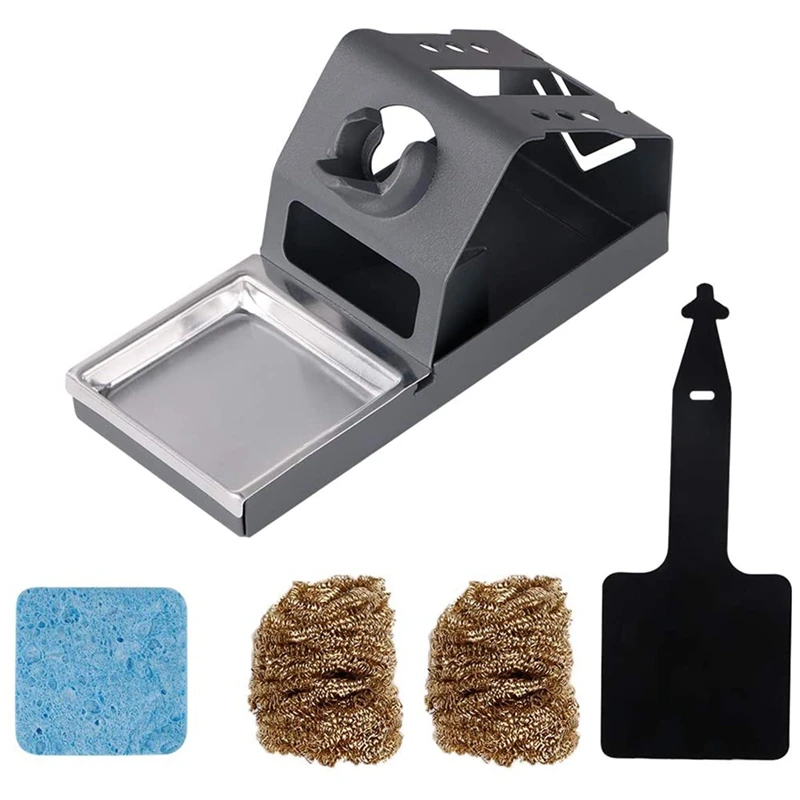 

HOT T12 Soldering Iron Station Stand Stable Welding Solder Iron Tips Holder with Insulation Pad Brass Wire Ball Tip Cleaner