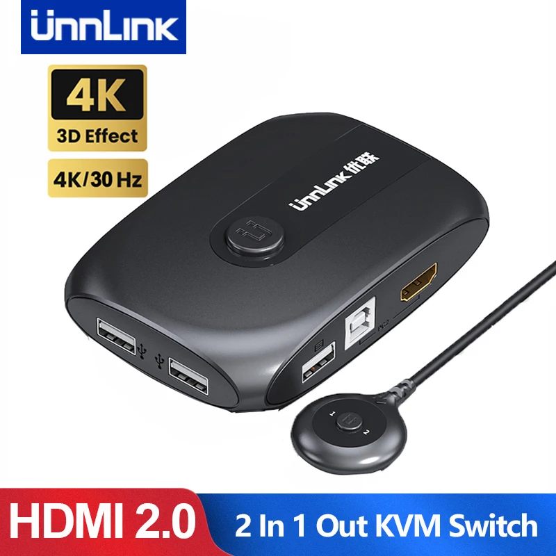 

Квм-переключатель UNNLINK HDMI, 2 порта, 4K, USB 2,0, квм-переключатель с удлинителем для ноутбука, 2 или 4 шт., совместная мышь, клавиатура, монитор, принт...
